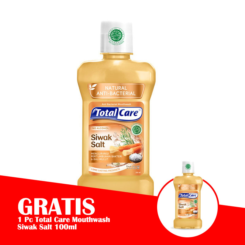 Total Care Mouthwash Siwak Salt 250ml (BELI 1pc GRATIS 1Pc Total Care Mouthwash Siwak Salt 100ml) | Gogobli