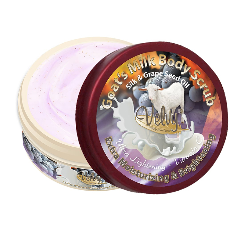 Velvy Goats Milk Body Scrub Silk And Grape Seed Oil 250gr | Gogobli