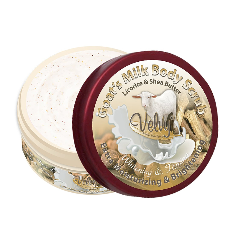 Velvy Goats Milk Body Scrub Licorice And Shea Butter 250gr | Gogobli