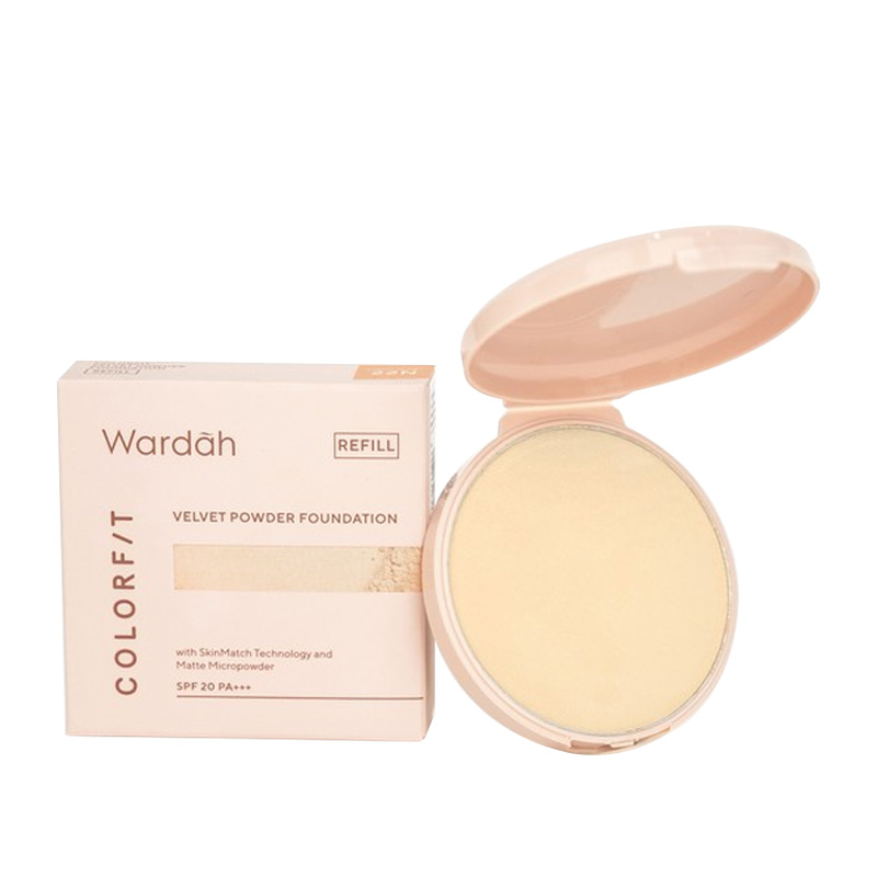 Wardah Colorfit Velvet Powder Foundation Refill 22N Light Ivory 11gr | Gogobli