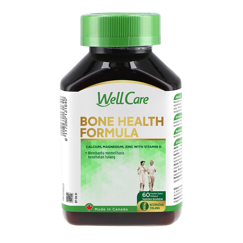 Well Care Bone Health Formula 60 Tablet (BELI 3 Pcs BONUS 1 Pack Tissue Basah & 1 Pcs Washlap Baby) | Gogobli