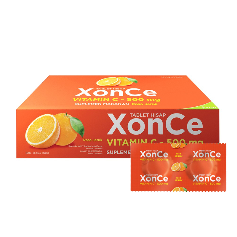 Xon-Ce Vitamin C 500mg Box (50 Strip @ 2 Tablet Hisap) | Gogobli