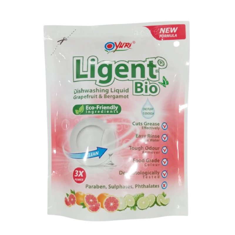 Yuri Ligent Dishwashing Detergent Antibacterial Grape Fruit 180ml Pouch | Gogobli