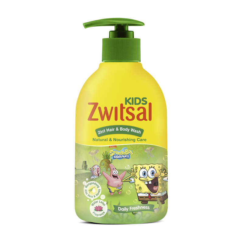 Zwitsal Kids 2in1 Hair And Body Natural And Nourishing Care Green Pump 280ml | Gogobli