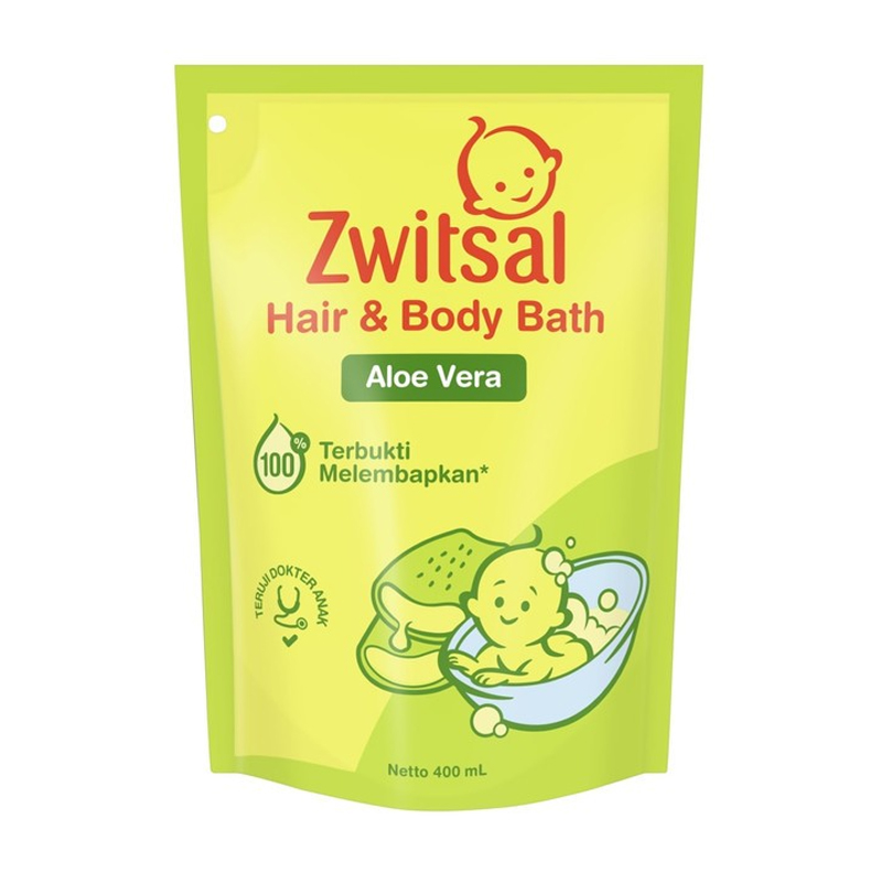 Zwitsal Baby Bath Hair And Body Natural Aloe Vera Pouch 400ml | Gogobli